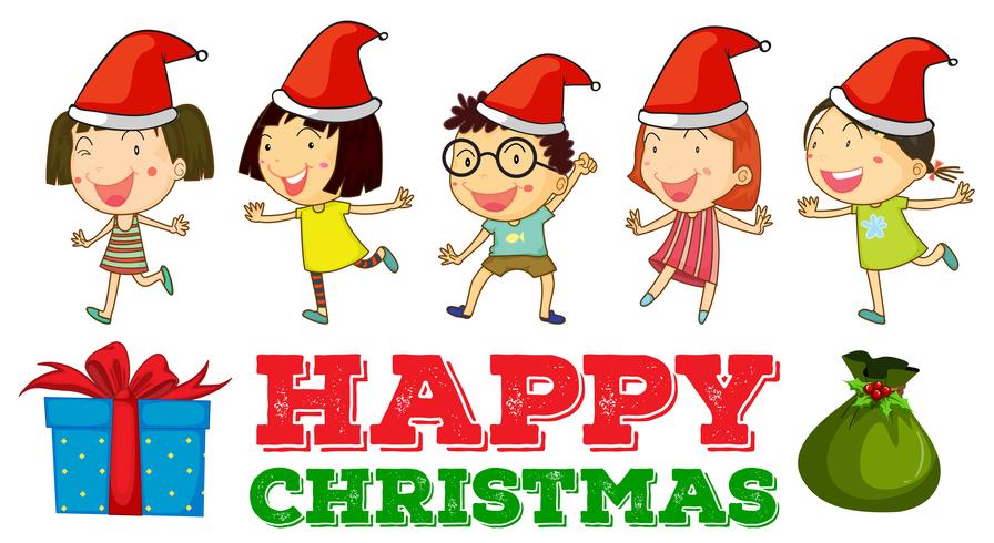 Christmas theme with children in party hats vector