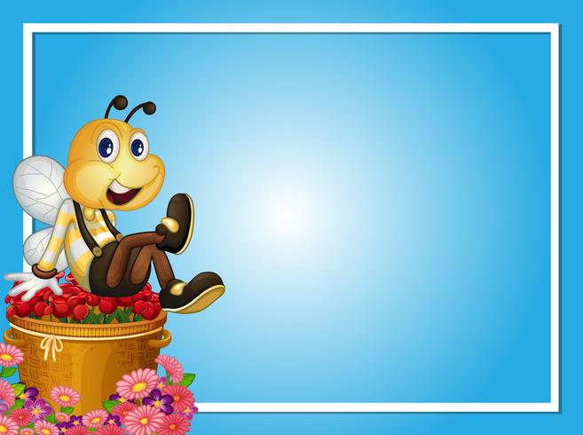 Border template with bee sitting on roses vector