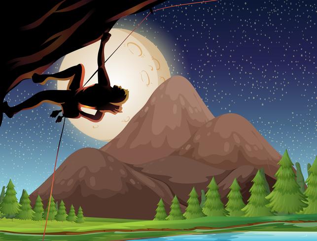 Rock climbing on fullmoon night vector