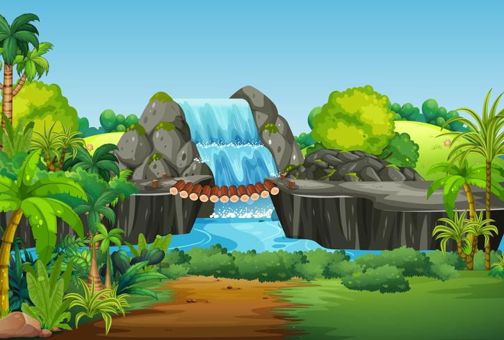 Un paisaje de cascada natural. vector