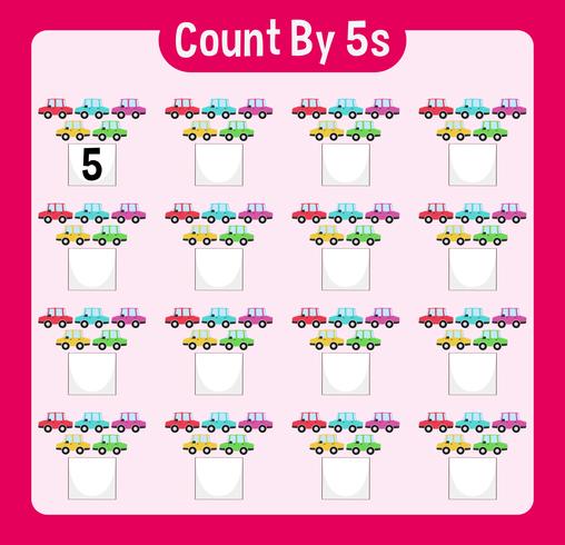 Math worksheet four counting by five with cars vector