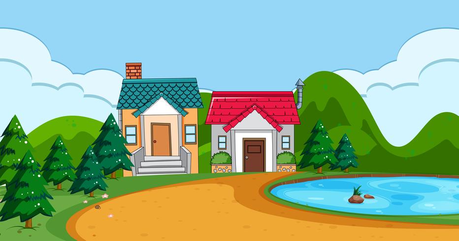 A flat rural house landscape vector