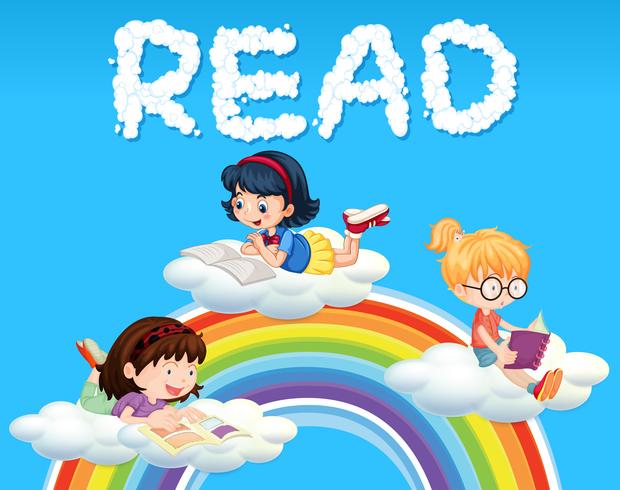 Girls reading book on cloud vector