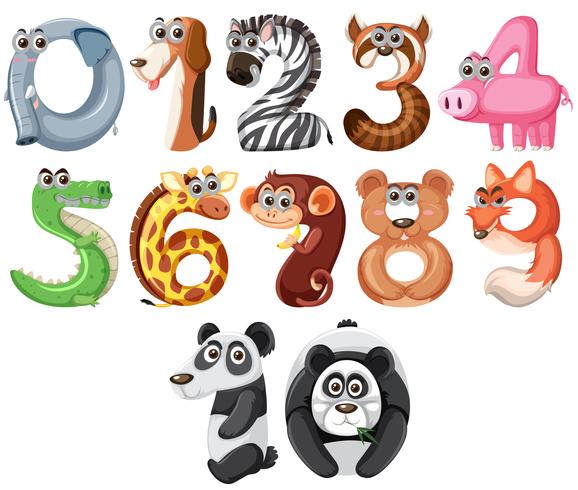 Set of cute animals number vector