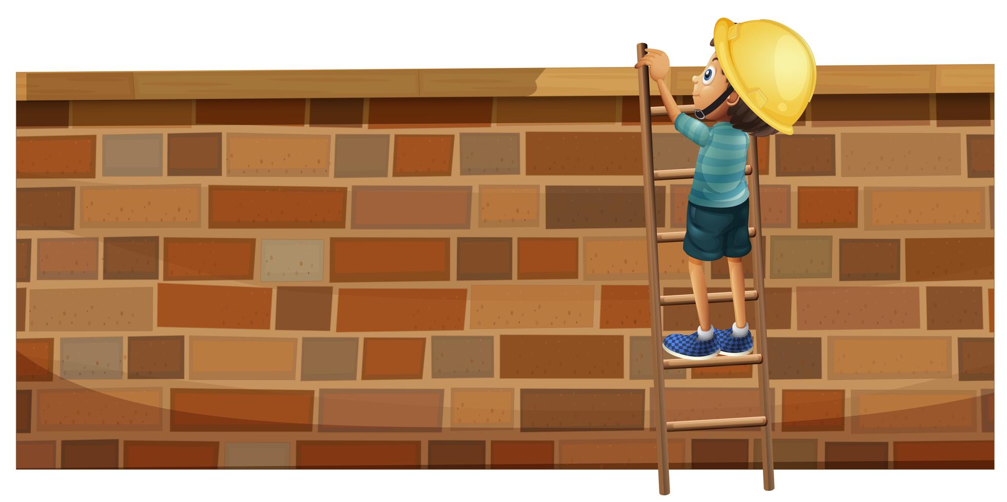 Boy climbing up the brick wall 373753 Vector Art at Vecteezy