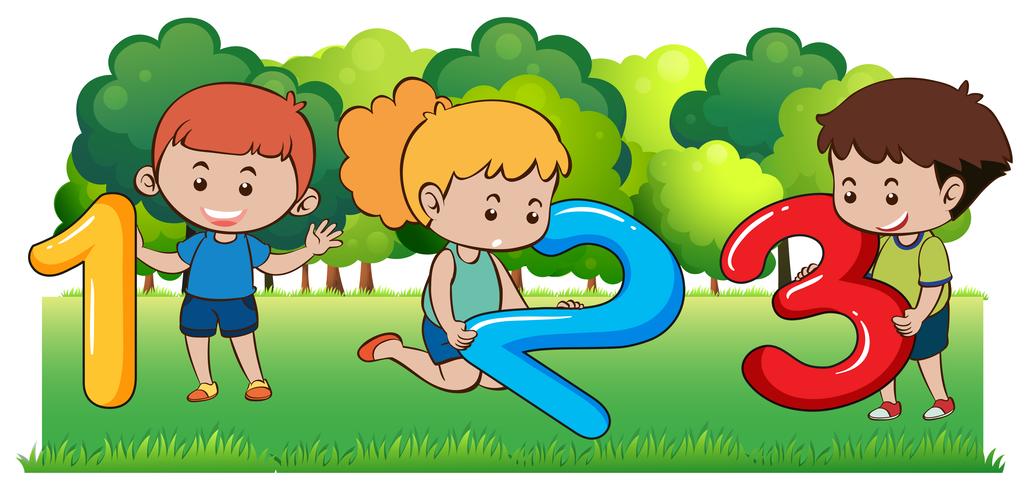 Happy children and numbers in the park vector