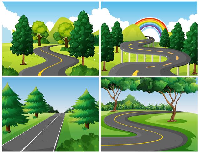 Four scenes of roads in the park vector