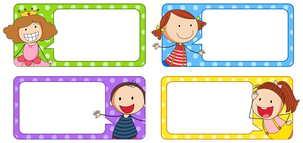 Diseños de etiquetas con niño y niña. vector