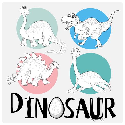 Plantilla para colorear con cuatro dinosaurios. vector