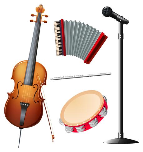 Diferentes tipos de instrumentos musicales. vector