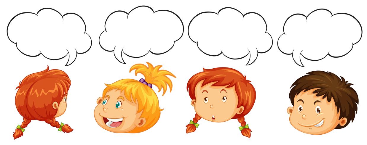 Boys and girls with speech bubble templates vector