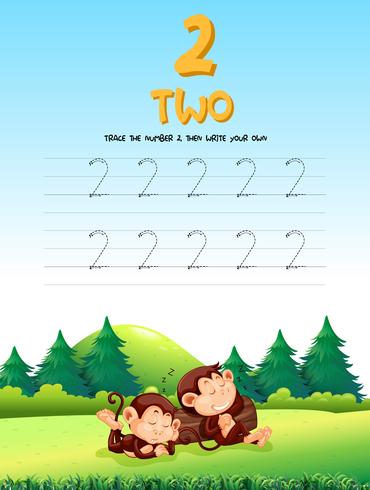 Number two tracing worksheets vector