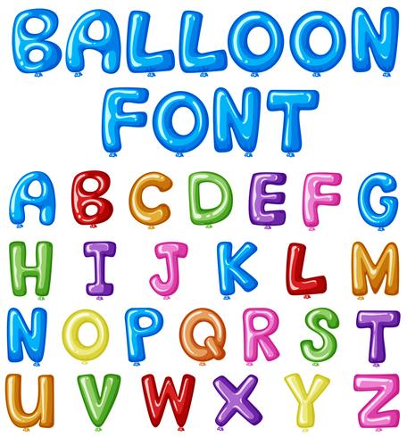 Diseño de fuente de globo para alfabetos ingleses en muchos colores vector