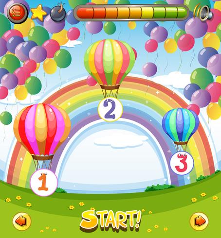 Game template with balloons in the sky background vector