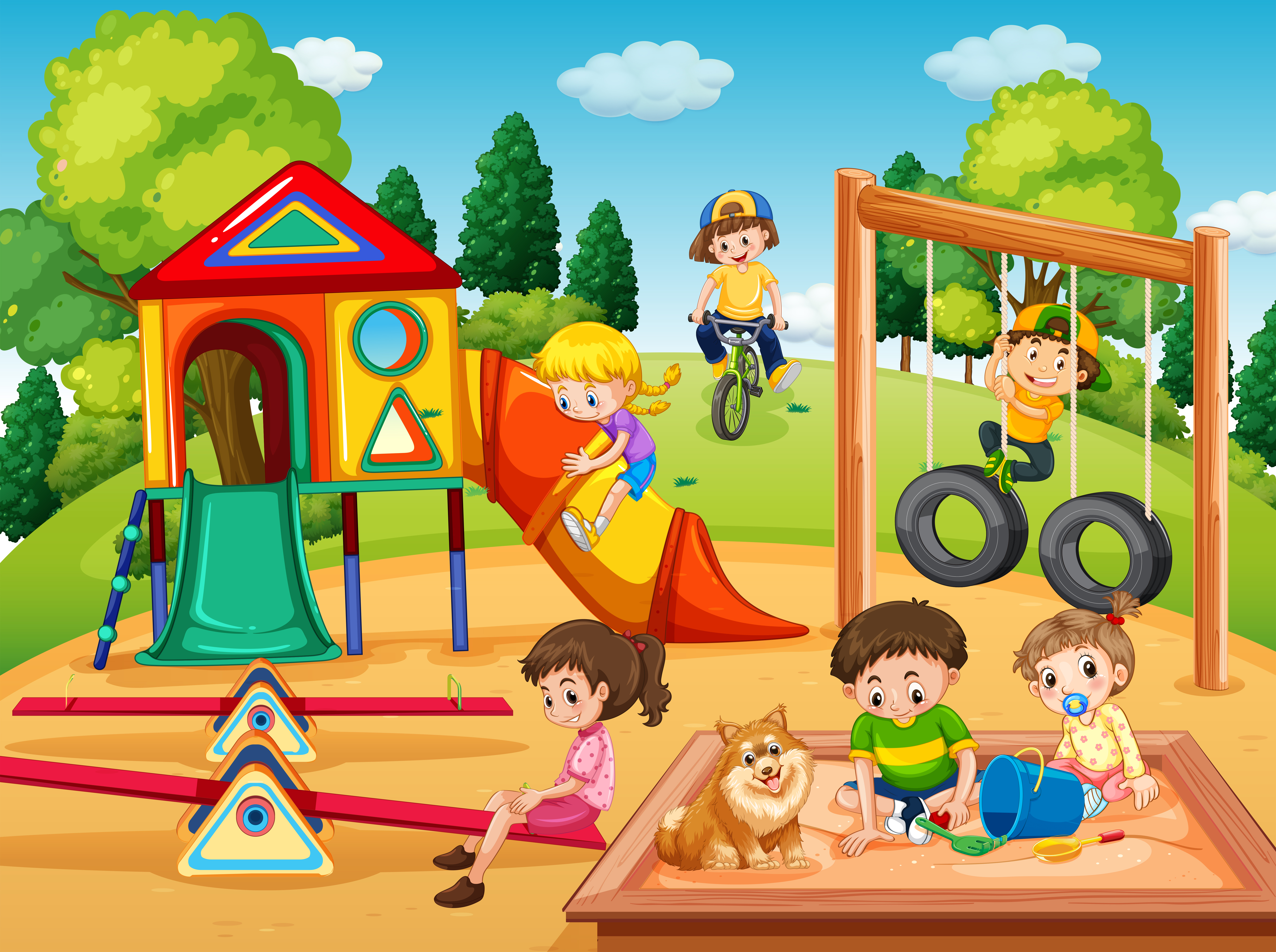 Children Playing In Playground 373824 Vector Art At Vecteezy