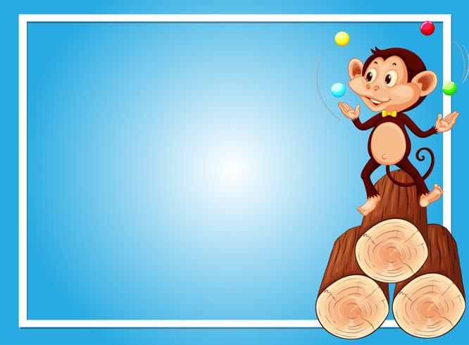 Blue background template with monkey juggling balls vector