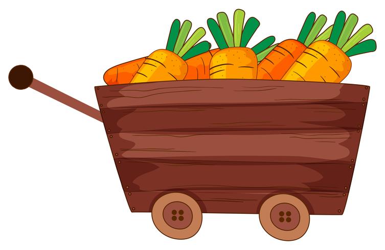 Fresh carrots in wooden wagon vector