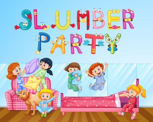 Girl having fun at slumber party in bedroom vector