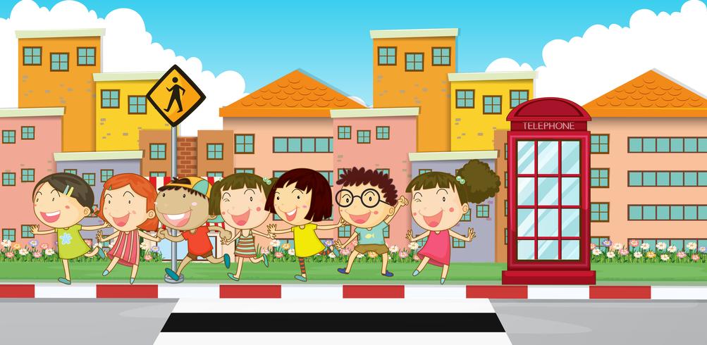 Many children on the sidewalk vector