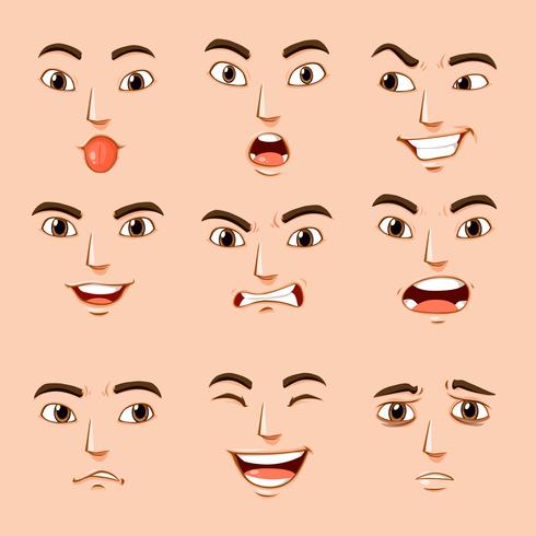 Diferentes expresiones faciales del humano. vector