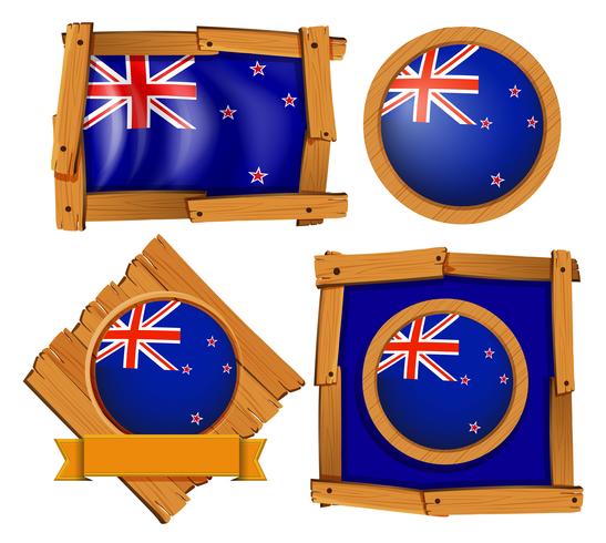 New Zealand flag on round and square badges vector