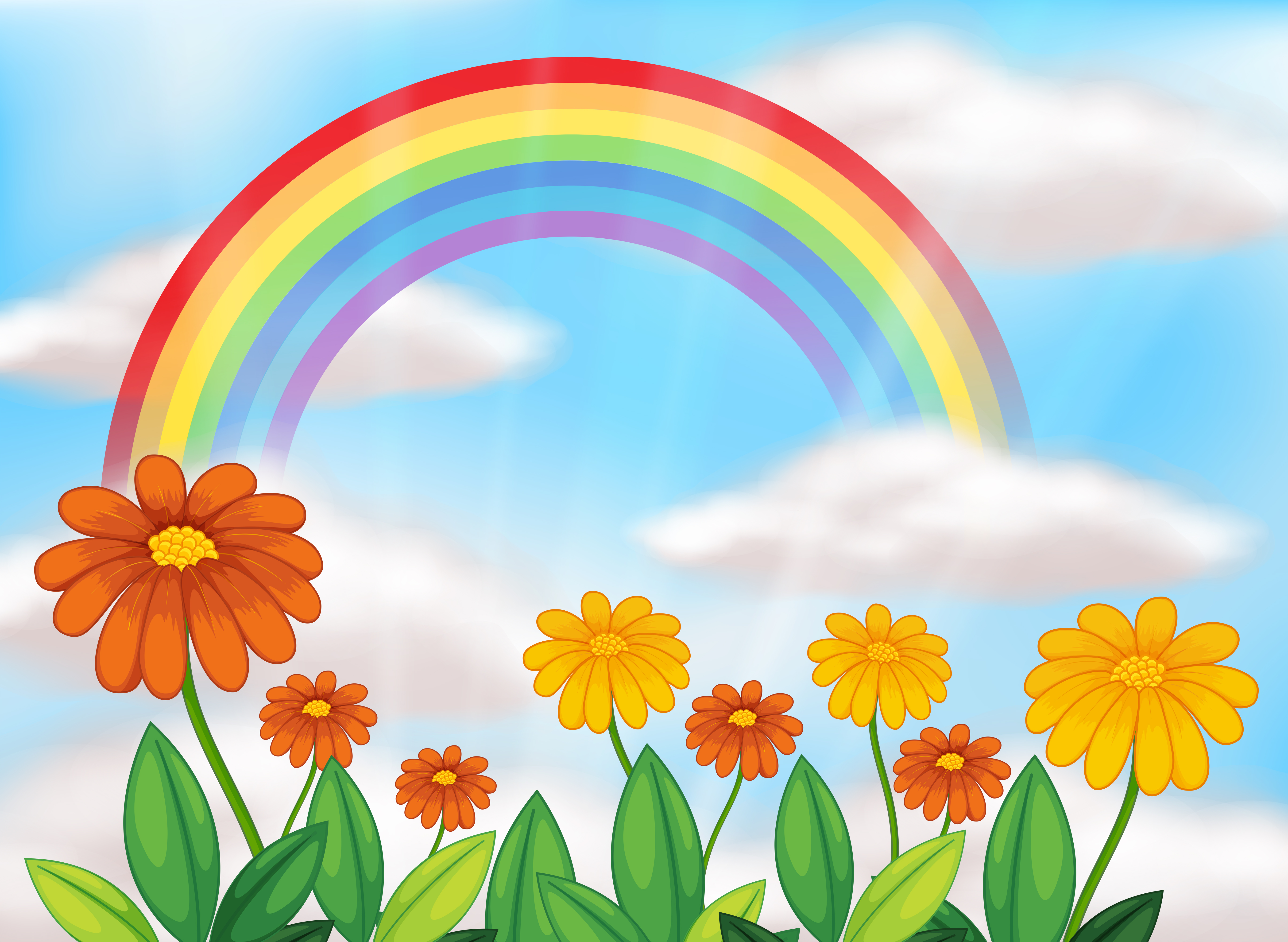 Flower Garden and Beautiful Rainbow 373874 Vector Art at Vecteezy