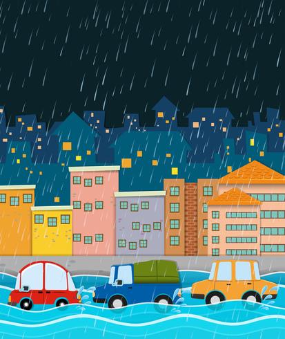 Noche tormentosa y ciudad inundada vector