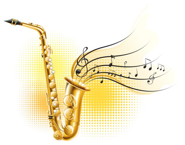 Saxofon clásico con notas musicales. vector