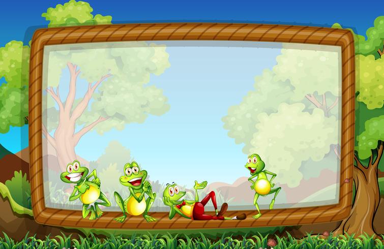 Frame template with frogs in the garden vector