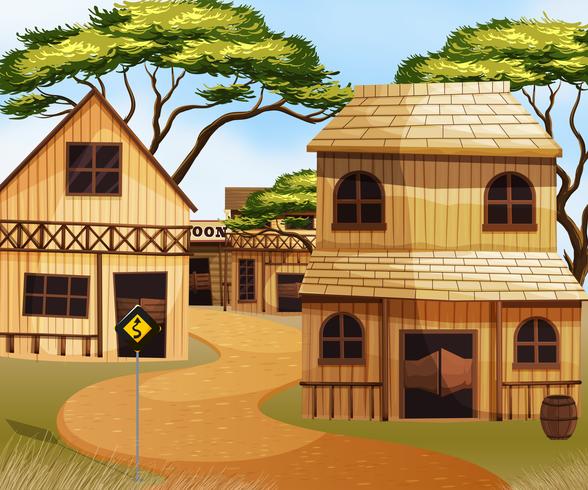 Western town with wooden buildings vector