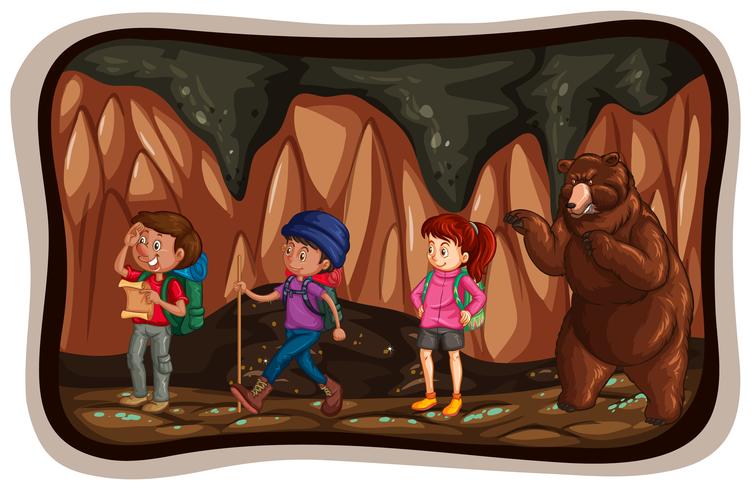 People exploring the cave vector