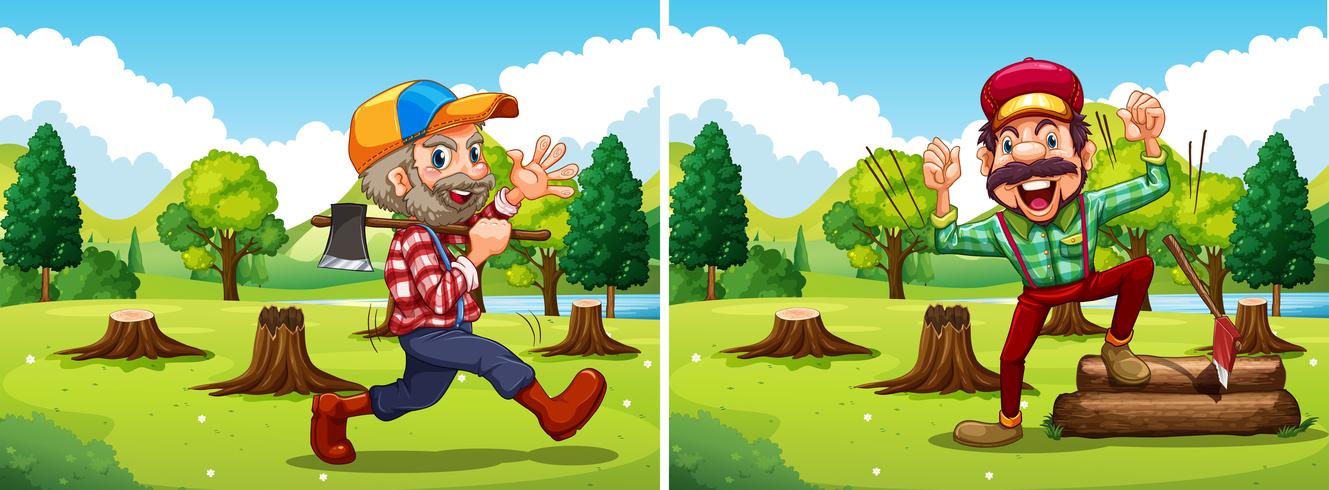 Two lumber jack chopping woods vector