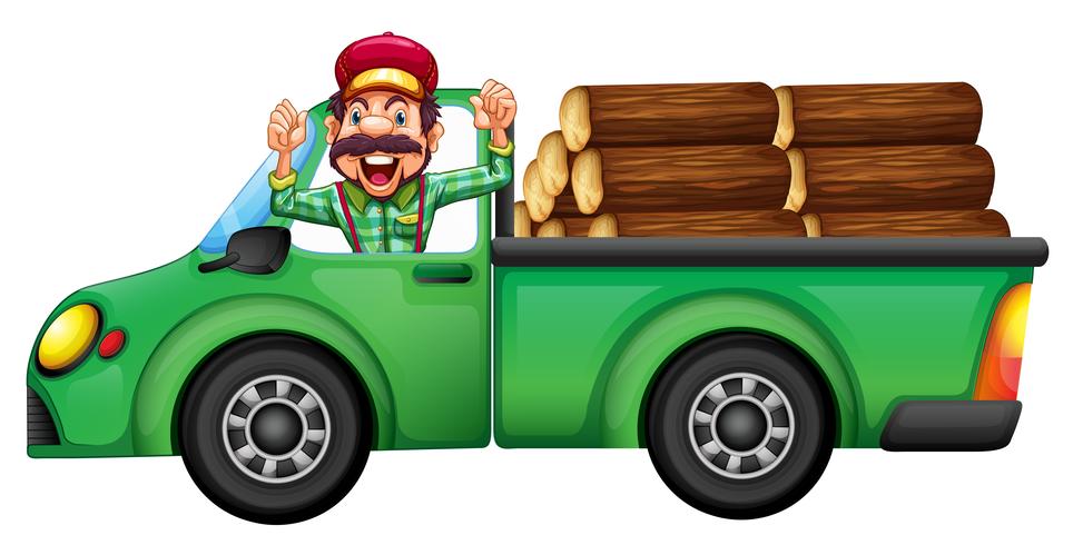 A lumberjack on a car on white background vector
