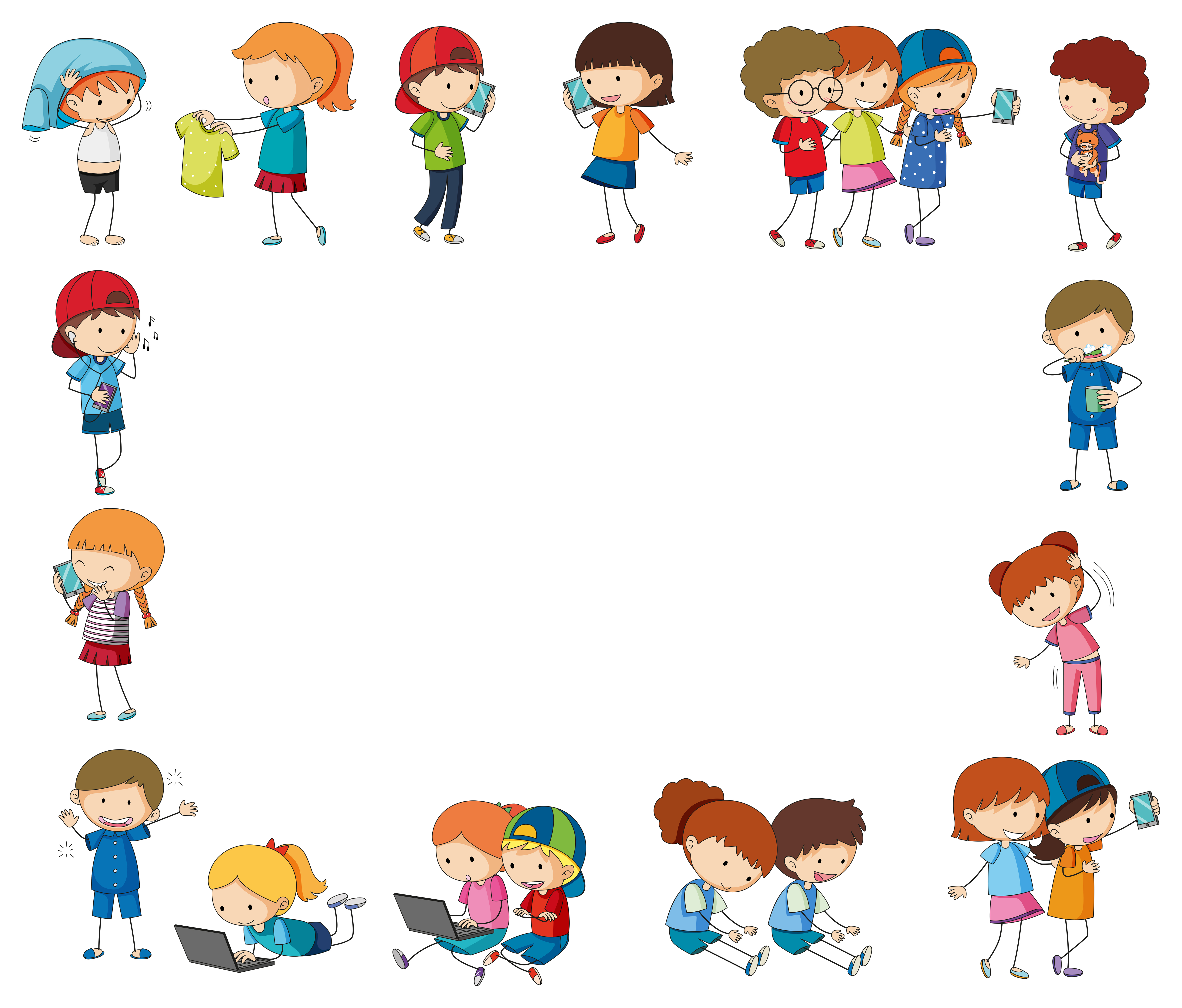 Border template with happy children with devices 373948 Vector Art at