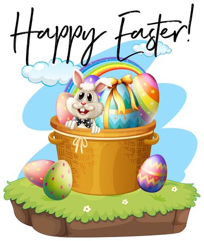 Happy easter poster with bunny and eggs vector