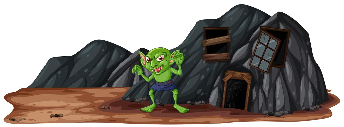 A Scary Goblin Next to Cave vector