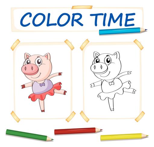 Plantilla para colorear con cerdo en vestido de ballet. vector