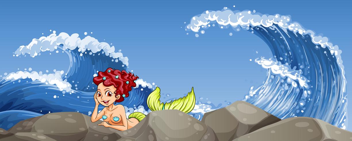 Mermaid on the rock vector