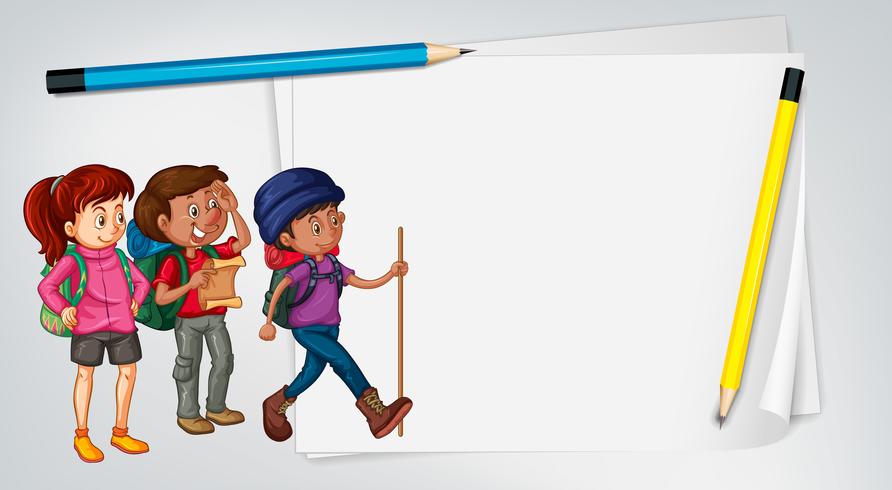 Paper template with three hikers vector