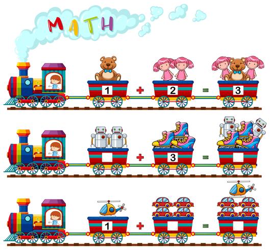 Contando números de juguetes en el tren. vector