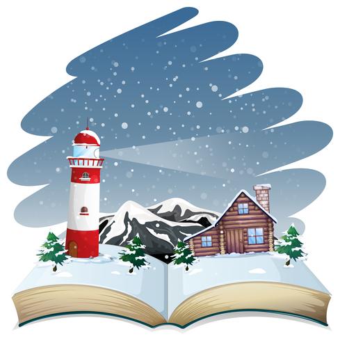 Open book winter theme vector