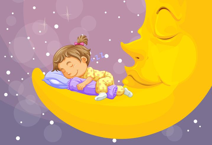 Niña durmiendo en la luna vector