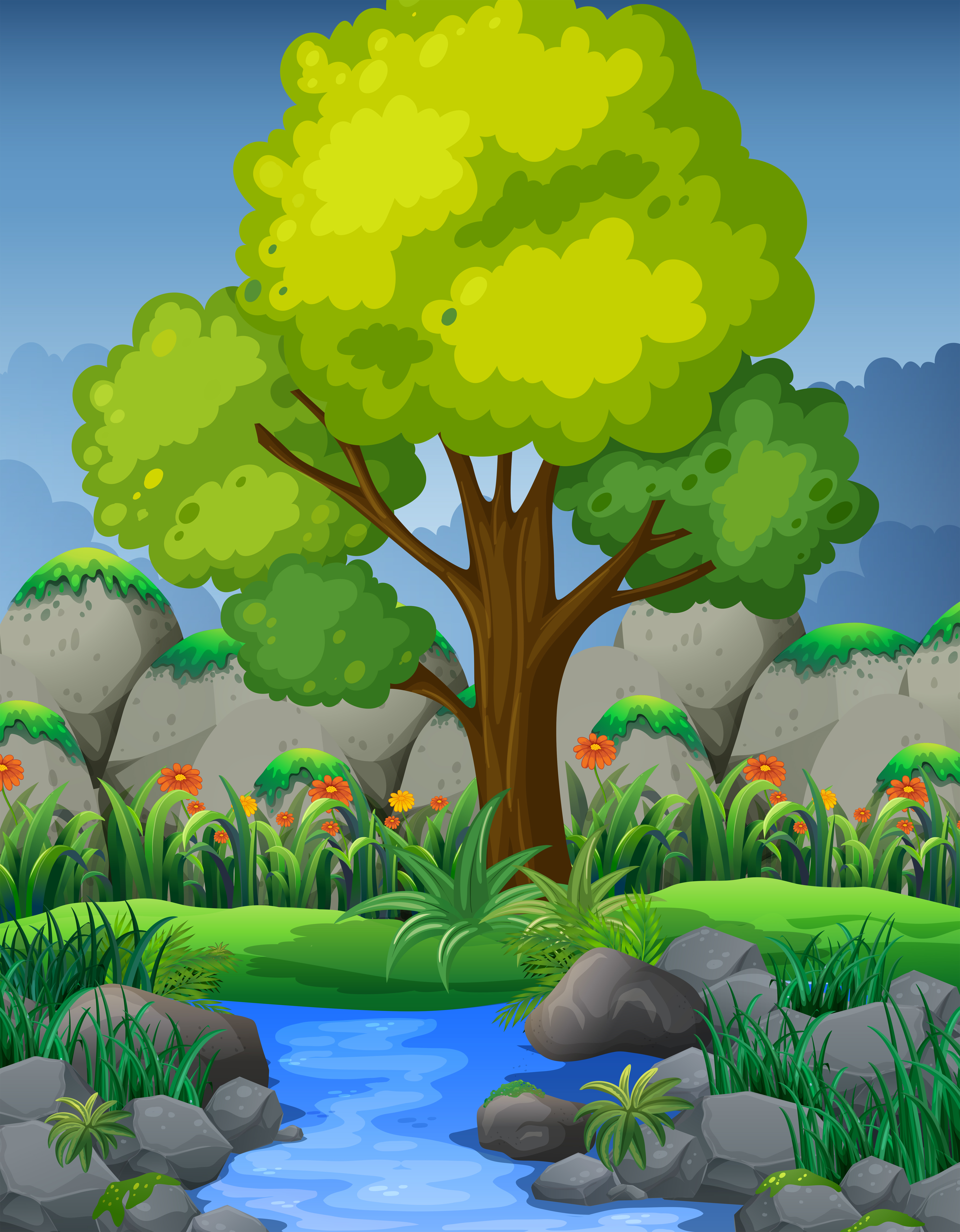  Nature  scene with river in forest Download Free Vectors 