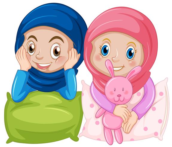 Muslim girl friend on white background Download Free Vector Art