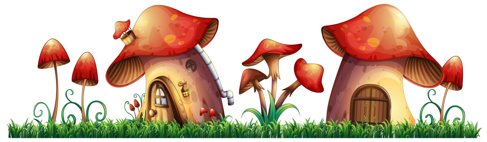 Mushroom houses in garden vector