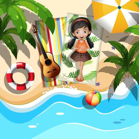 A girl relaxing next to the beach vector