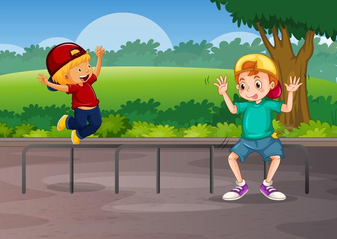 Two boys playing on the road vector
