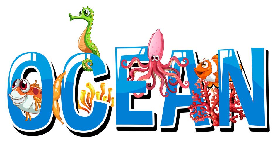 Diseño de fuente para word ocean vector