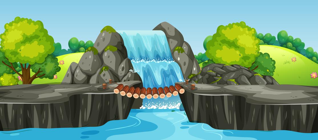 Un paisaje natural de cascada. vector