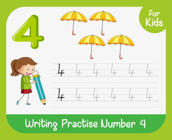 Number four tracing worksheets vector